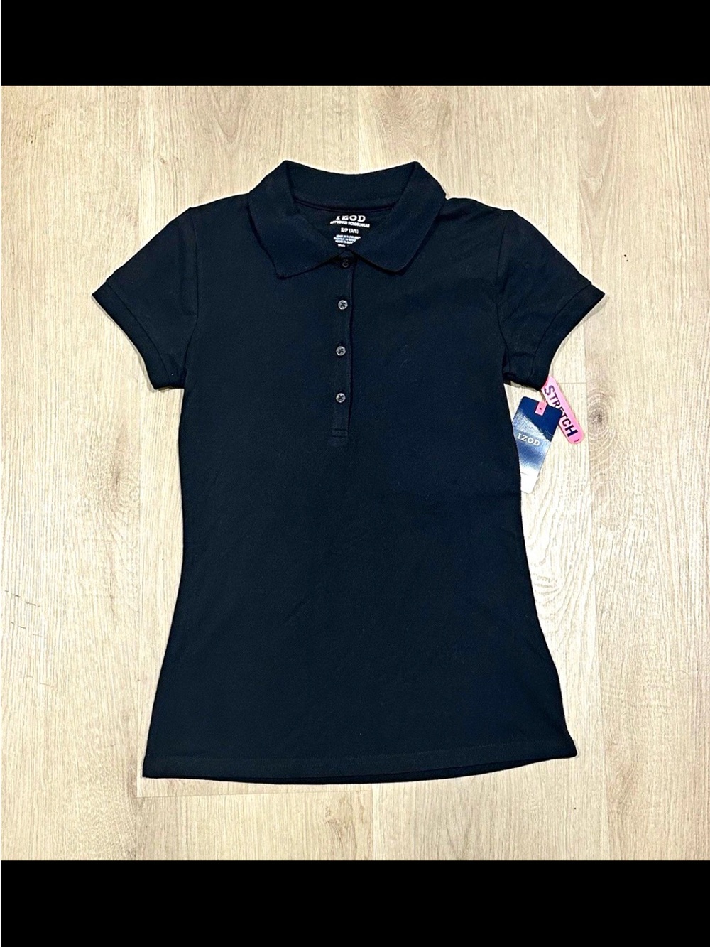 IZOD S(3/5) Black Stretch Short Sleeve Collared Knit Polo Shirt Top